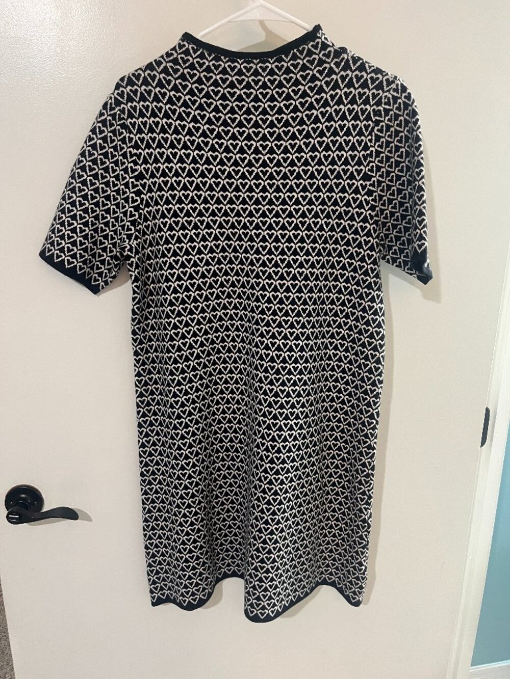Nicole Miller New York - Knit Dress - Black with White Hearts - Button detail